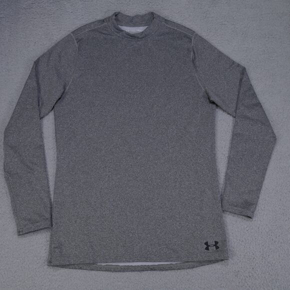 Under Armour Coldgear Shirt Mens Large FITTED Crew Neck Gray Long Sleeve - Picture 1 of 12